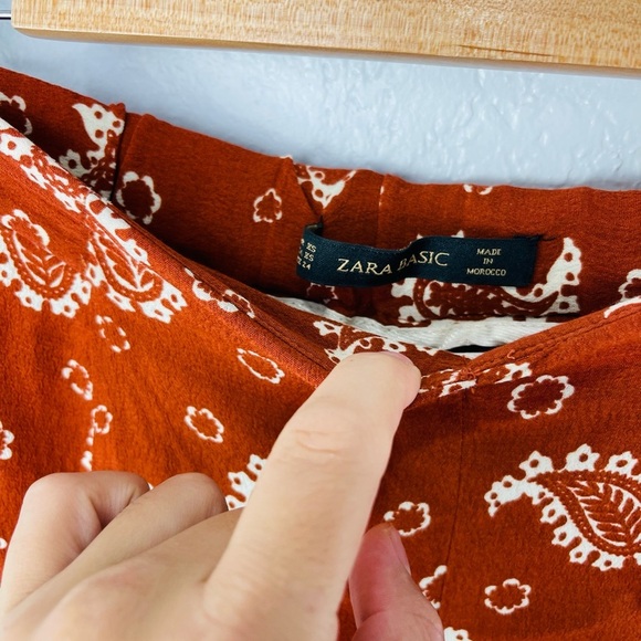 Zara Paisley Bronze Orange Brown Open Side Slits Casual Capris Pants - Picture 7 of 8